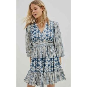 Anthropologie Not So Serious Pallavi Mohan Blue White Tie Dye Mini Dress SMALL